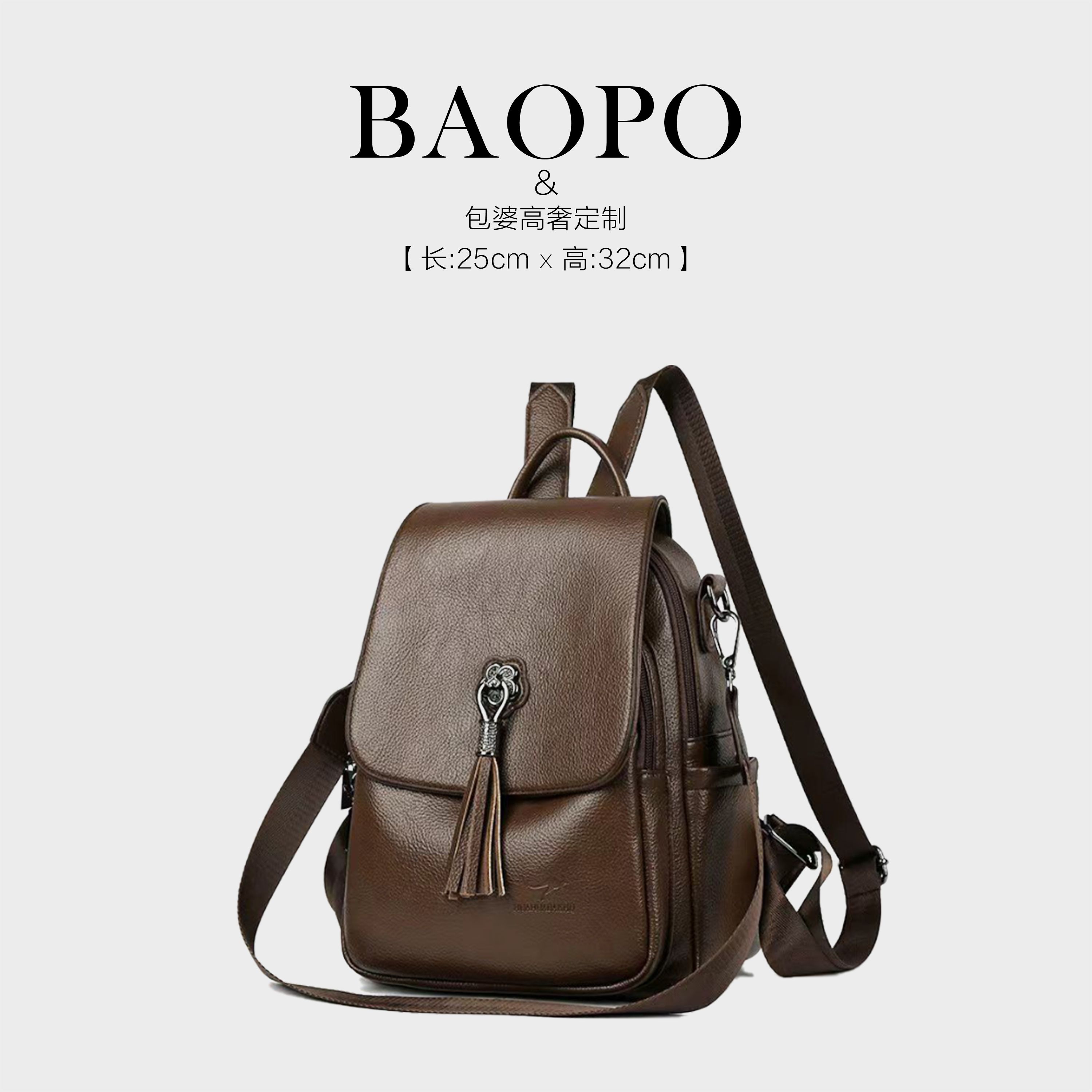 BAOPO】双肩背多层款双根双肩包大容量女士背包