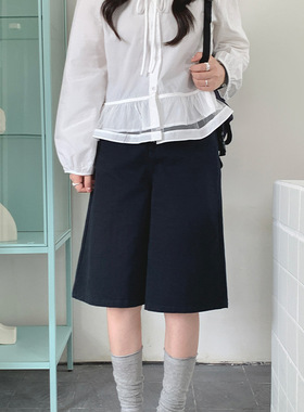 you think春夏2026新款韩系休闲舒适通勤高腰五分阔腿工装短裤女