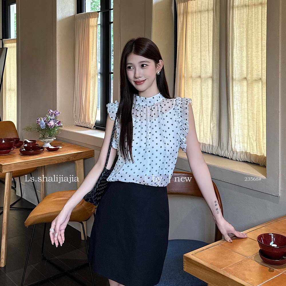 LS 法式减龄甜美波点雪纺小衫女2026夏季新款时尚静奢高级感上衣