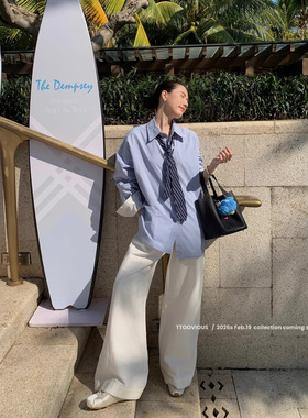 TTOO VOUIS春夏新款设计感港风衬衣配领带宽松松弛显瘦长袖衬衫女