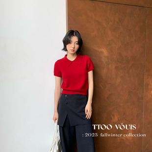 上衣针织女潮 T.TOO VOUIS初秋新款 棉羊毛亲肤柔软Polo领短袖 t恤衫