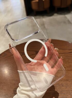 适用苹果17promax大孔PC硬壳16手机壳新款iphone15pro磁吸充电14plus高级感13透明12简约ins风11pm男女保护套