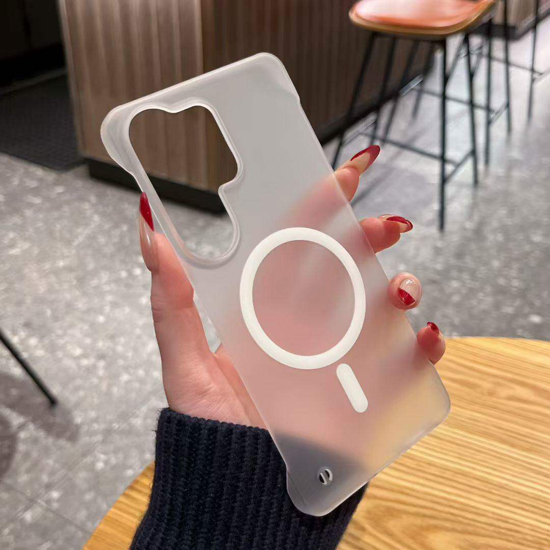 无边框超薄磨砂适用三星S26ultra手机壳新款S25plus磁吸充电S24半包PC硬壳S23/22ultra保护套情侣简约ins透明