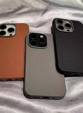 新款高级感素皮纹软壳适用iPhone16Promax手机壳商务15plus简约纯色13/14防指纹12男女11复古XSMAX防摔保护套