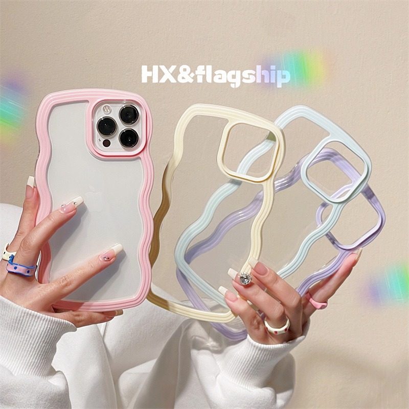 日韩糖果色波浪边框适用苹果14手机壳iphone13pro max保护套网红12透明11硅胶xs max软套xr简约ins防摔女全包