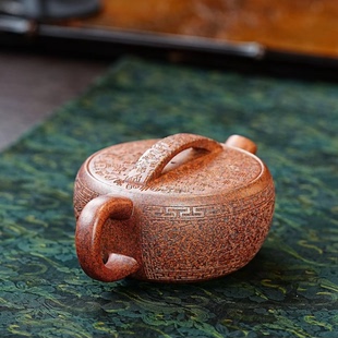 宜兴正宗紫砂龙骨金砂柴烧汉瓦一片瓦紫砂壶百福刻绘高档茶具茶壶