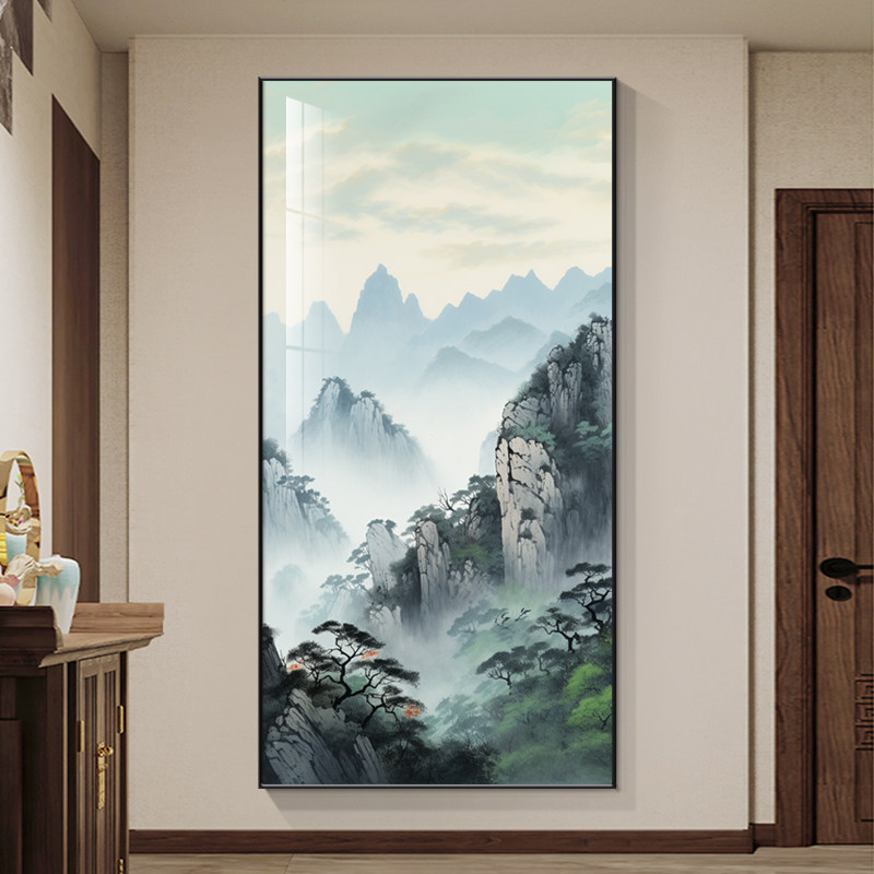 背有靠山玄关装饰画青山图有山无水走廊过道禅意水墨画中式山水画图片