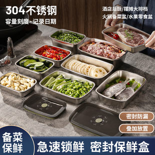 304不锈钢保鲜盒食品级食物密封盒长方形冰箱专用水果带盖大容量