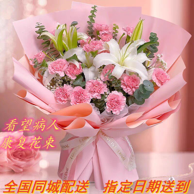看望送病人的鲜花速递北京上海广州深圳店同城配送康乃馨百合花束