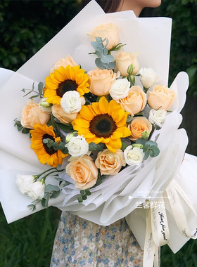 辽宁省长春市朝阳南关区绿园区鲜花店同城配送生日玫瑰向日葵花束