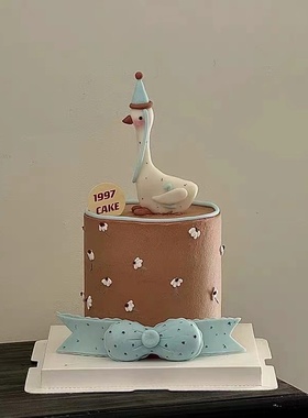 大白鹅百天满月周岁生日蛋糕装饰摆件三十而立小鹅小天鹅装扮配件