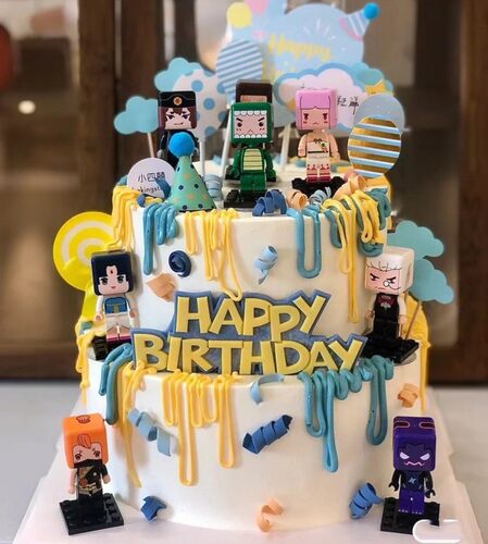 迷你世界主题蛋糕装饰摆件我的世界积木人偶儿童男孩生日插件插牌