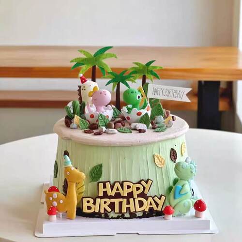 卡通可爱蛋壳小恐龙蛋糕装饰摆件森系恐龙儿童男孩女孩生日插件