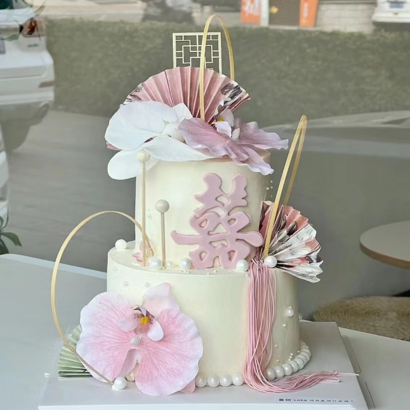新中式情侣求婚订婚蛋糕装饰国风节日装扮用品