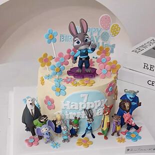 网红疯狂动物城蛋糕装 扮插件 饰摆件朱迪尼克儿童生日派对烘焙装