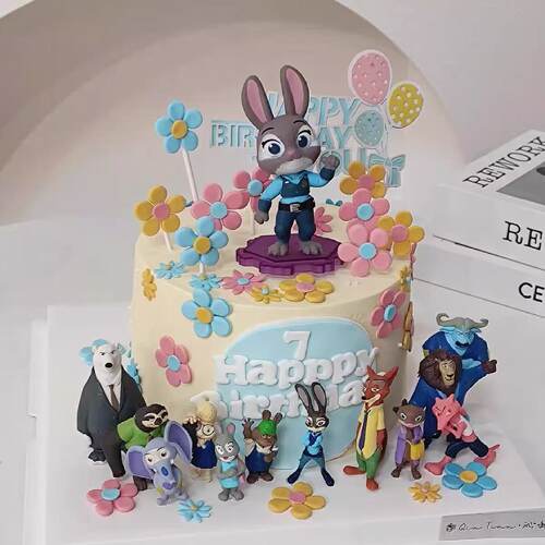 网红疯狂动物城蛋糕装饰摆件朱迪尼克儿童生日派对烘焙装扮插件