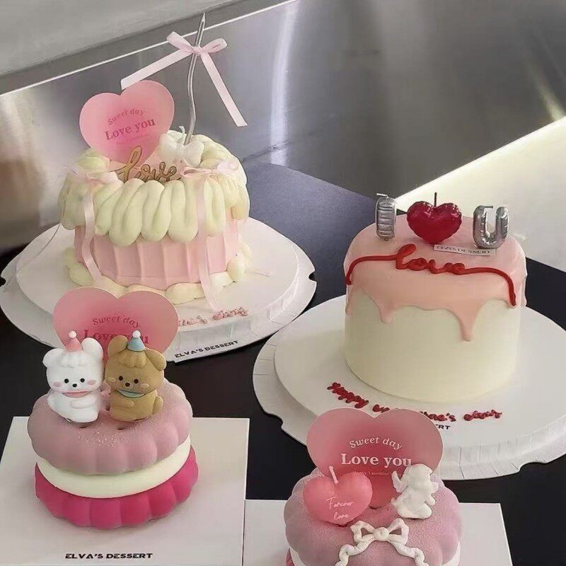 520情人节网红ins风烘焙蛋糕装饰摆件可爱帽子小狗爱心蜡烛插件