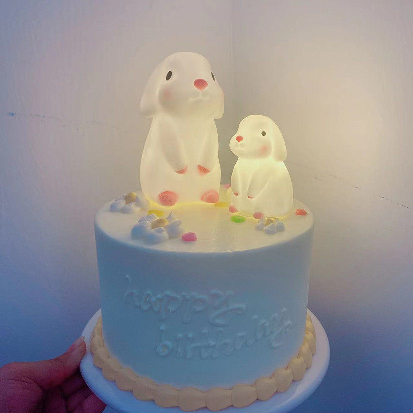 中秋节蛋糕装饰玉桂兔摆件发光夜灯可爱小兔子烘焙蛋糕配件