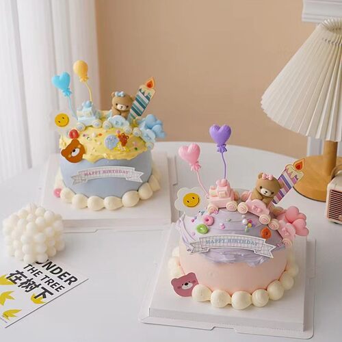 儿童生日蛋糕装饰品可爱火车小熊摆件网红韩式ins风卡通烘焙插牌