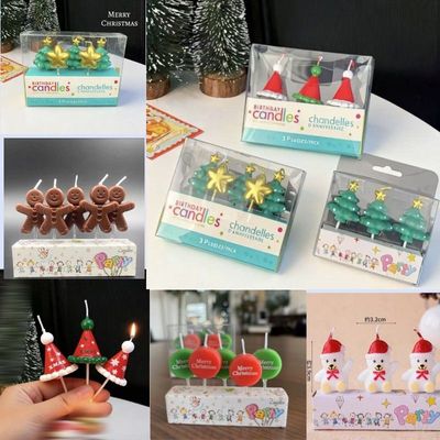 2025韩国圣诞节圣诞帽蜡烛蛋糕装饰摆件Xmas文字雪花迷你帽子蜡烛