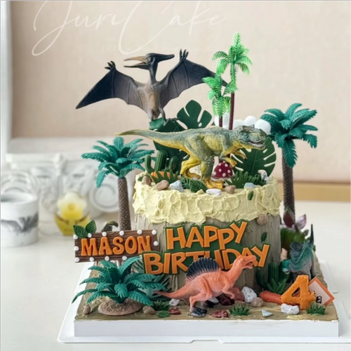 生日蛋糕装饰恐龙乐园主题霸王龙摆件儿童宝宝周岁森系甜品台插件