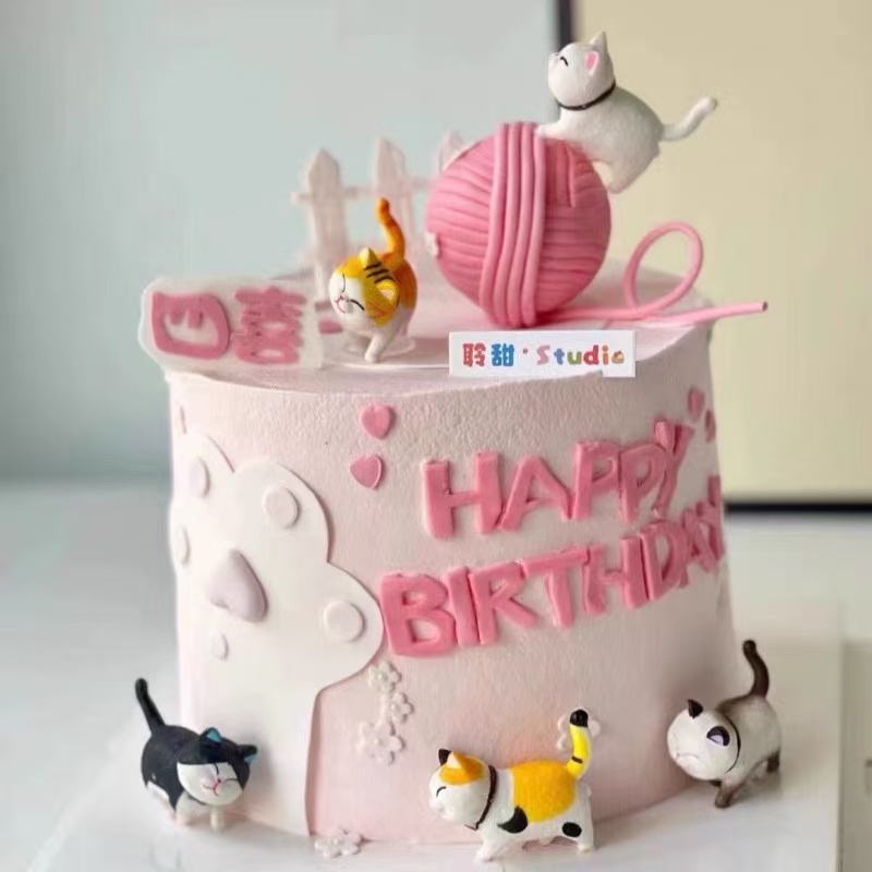 网红可爱小猫咪喵星人生日蛋糕装饰摆件起司铃铛猫猫甜品烘焙装扮