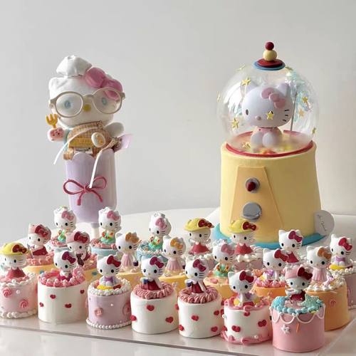 网红同款三丽鸥HelloKitty蛋糕装饰摆件玻璃罩生日派对烘焙装扮