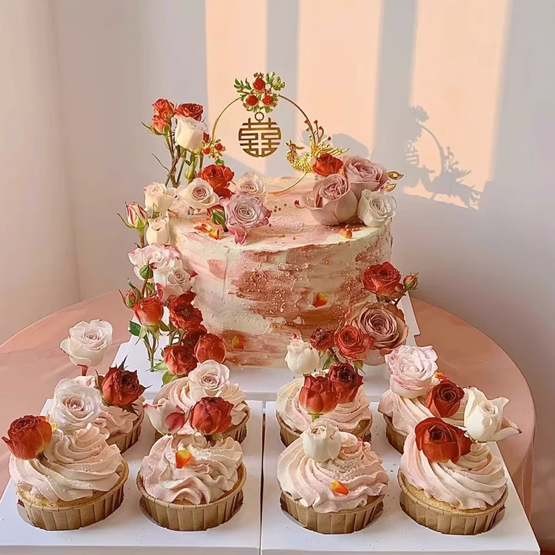 新中式婚礼甜品台蛋糕装饰红色喜订婚结婚玫瑰花鲜花纸杯插件插牌,节庆用品/礼品,节日装扮用品,淘宝优惠券,粉丝福利购,淘宝优惠卷