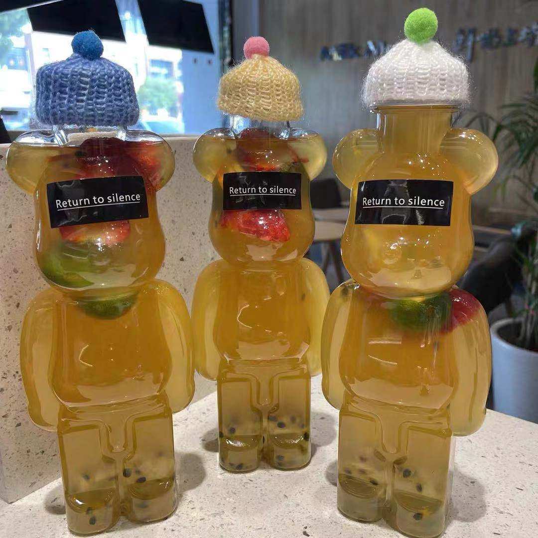 网红暴力熊饮料瓶 杨枝甘露空瓶小熊奶茶瓶子饮料果汁冷饮创意杯