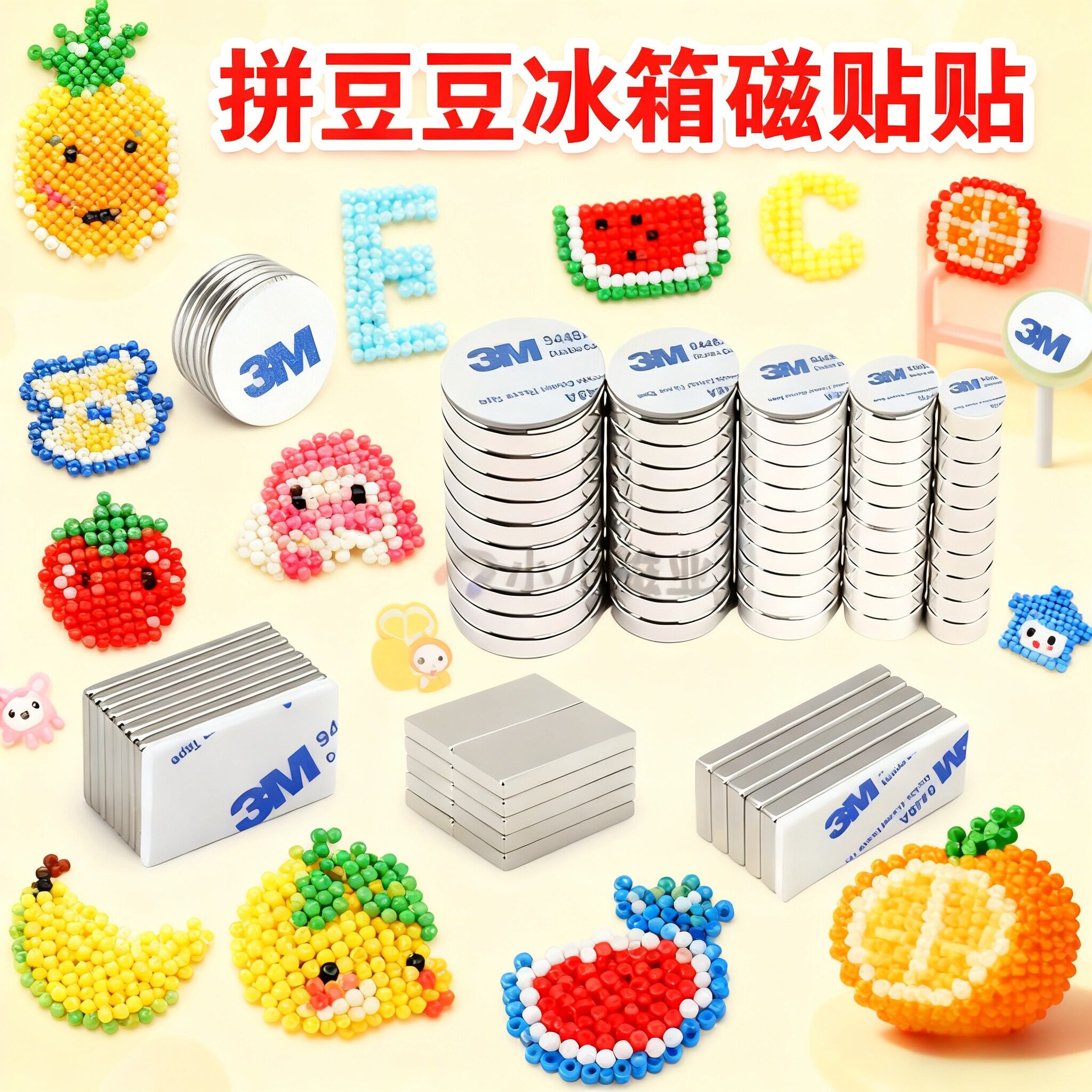 拼豆冰箱贴磁铁磁铁片强磁带背胶