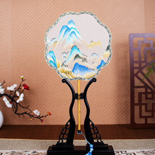 苏州双面绣团扇手工古风荷花舞蹈