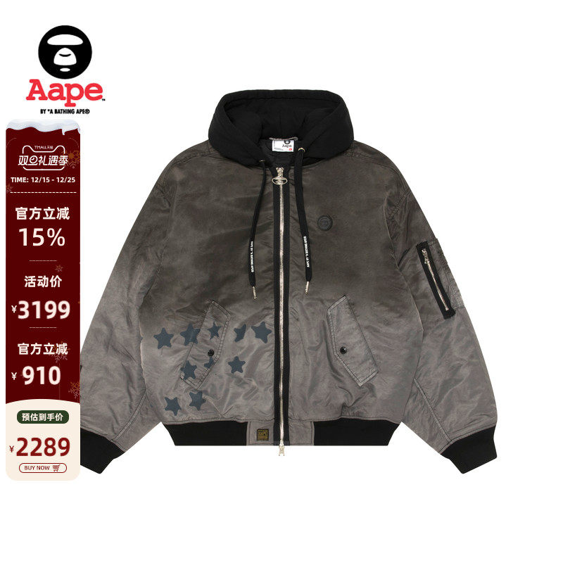 Aape猿人徽章水洗渐变飞行夹克