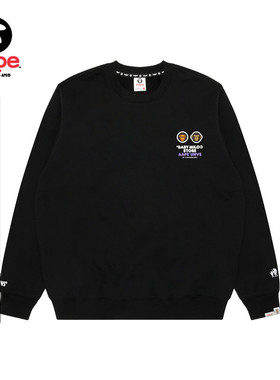 Aape联名BABY MILO STORE男装徽章标卡通印花圆领加绒卫衣9795XXP