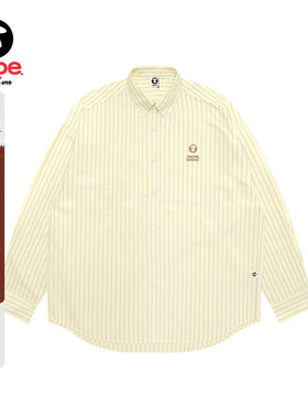 Aape旗舰店男装秋冬小标徽章休闲条纹长袖衬衫8541XXP