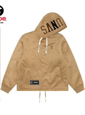 Aape旗舰店男装秋冬字母毛巾徽章绒面宽松连帽夹克外套7695XXP