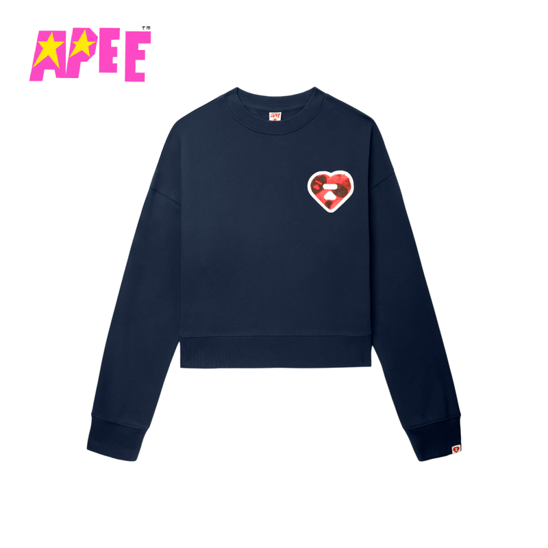 APEE女装秋冬毛巾绒迷彩心型图案圆领卫衣F138A5P