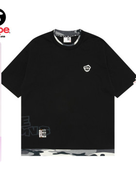 Aape旗舰店男装春季猿人徽章拼接迷彩潮流短袖T恤1738XXP