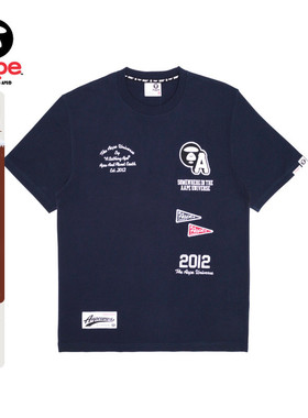 Aape旗舰店男装秋季猿人刺绣小标字母印花潮流美式短袖T恤1396XXL