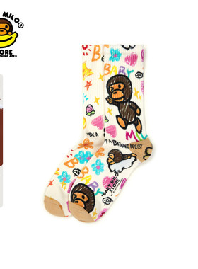 BABY MILO STORE配饰涂鸦风小猴图案中筒袜4406XXP