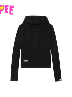 APEE女装秋冬刺绣标坑条连帽针织衫F121A5P