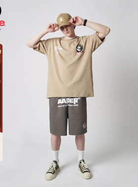 Aape旗舰店男装春夏字母印花猿人小章舒适短裤A607XXK