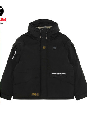 Aape旗舰店男装秋冬做旧猿人徽章潮流连帽羽绒服外套7739XXP