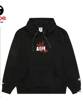 Aape旗舰店男装秋冬猿人字母印花纯色简约薄绒连帽卫衣D313XXP