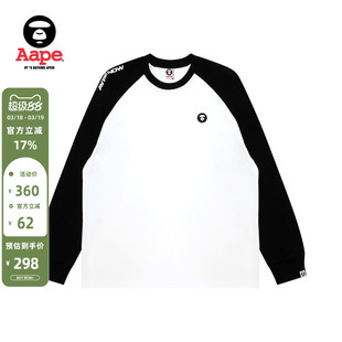 Aape旗舰店男装春季小标徽章撞色插肩简约长袖T恤1717XXP