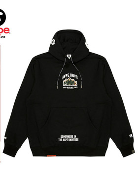 Aape旗舰男装秋冬猿人军团徽章字母印花厚绒连帽卫衣B378XXN