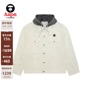 Aape旗舰店男装 秋冬可拆卸帽小标徽章翻领牛仔夹克外套7730XXP
