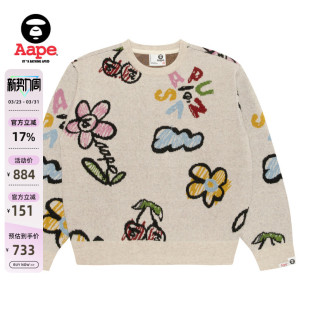 Aape旗舰店女装 D339XXP 秋冬涂鸦风图案提花圆领毛衣针织衫