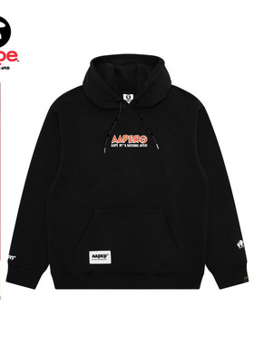 Aape旗舰店男装秋冬猿人军团滑雪图案印花薄绒连帽卫衣C371XXP