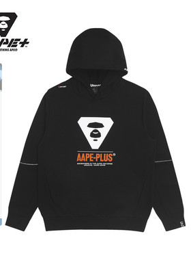 AAPE+运动男装春夏猿人字母印花拼接袖子休闲连帽卫衣3866XXH