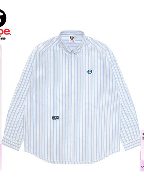 Aape旗舰店男装春夏猿人小标徽章简约休闲条纹长袖衬衫8556XXQ